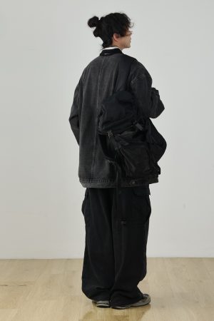 Heavyweight Vintage Japanese Denim Pants for Men | Loose Fit Elastic Waist Workwear Trousers | Casual Spring Autumn Style