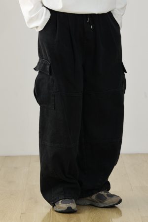 Heavyweight Vintage Japanese Denim Pants for Men | Loose Fit Elastic Waist Workwear Trousers | Casual Spring Autumn Style