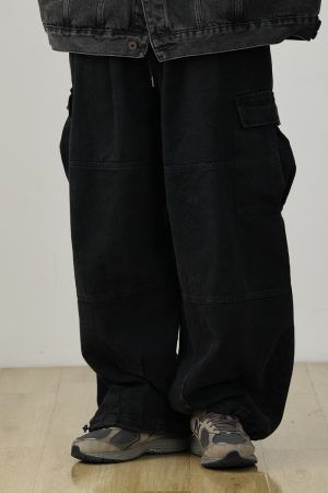 Heavyweight Vintage Japanese Denim Pants for Men | Loose Fit Elastic Waist Workwear Trousers | Casual Spring Autumn Style