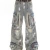 Heavyweight Water-Washed Vintage Multi-Pocket Straight-Leg Work Pants for Women - Summer Graffiti Loose Slimming Style