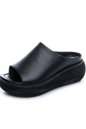 Height-Increasing Retro Casual Thick-Soled Breathable Italian Leather Sandals for Women - 7cm Platform Summer Footwear