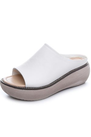 Height-Increasing Retro Casual Thick-Soled Breathable Italian Leather Sandals for Women - 7cm Platform Summer Footwear