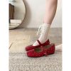 Height-Increasing Square-Toed Red Sheepskin Flats with Rivets - Retro One-Strap Ballet Mary Jane Shoes for Stylish Comfort