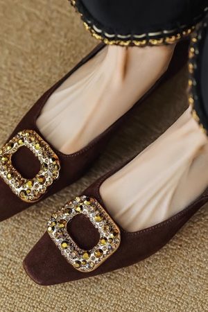 Height-Increasing Suede Loafers with Rhinestones - Italian Corso Venezia Style, 3cm Elevation, Elegant Banquet Flat Shoes