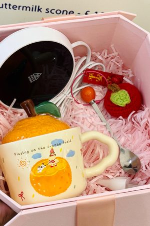 High Aesthetic Orange Ceramic Mug with Lid and Spoon - Perfect Birthday and Graduation Gift for Girls