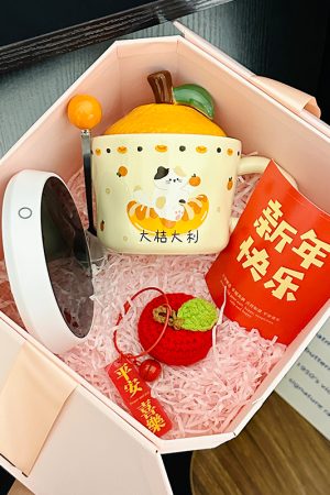 High Aesthetic Orange Ceramic Mug with Lid and Spoon - Perfect Birthday and Graduation Gift for Girls