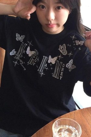 High-End 3D Butterfly Embroidered Letter Short Sleeve T-Shirt for Women - American Style, Summer 2025 Heavyweight Couple's Top