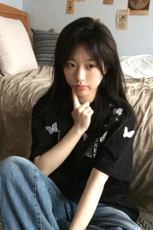 High-End 3D Butterfly Embroidered Letter Short Sleeve T-Shirt for Women - American Style, Summer 2025 Heavyweight Couple's Top