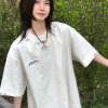 High-End American Minimalist Embroidered Letter Heavyweight Short Sleeve T-Shirt for Women - Summer 2025 Couple's Style Top