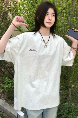 High-End American Minimalist Embroidered Letter Heavyweight Short Sleeve T-Shirt for Women - Summer 2025 Couple's Style Top