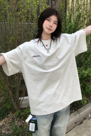 High-End American Minimalist Embroidered Letter Heavyweight Short Sleeve T-Shirt for Women - Summer 2025 Couple's Style Top