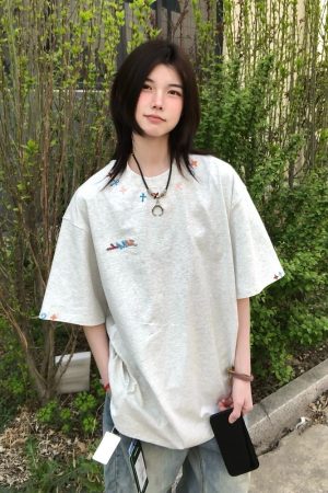 High-End American Minimalist Embroidered Letter Heavyweight Short Sleeve T-Shirt for Women - Summer 2025 Couple's Style Top