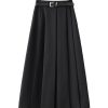 High-End Black High-Waisted Midi Skirt for Women - Slimming A-Line Pleated Design, Spring Summer 2025 Fashion Essential