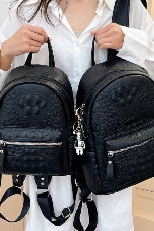 High-End Crocodile Pattern M-Shaped Backpack for Women - Trendy 2025 Fashion School Bag