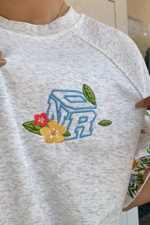 High-End Embroidered Floral Letter Short Sleeve T-Shirt for Women - Summer American Style Heavyweight Raglan Top