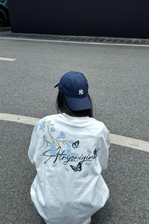 High-End Embroidered Orchid Butterfly Short-Sleeve T-Shirt for Women - Summer American Style Unique Couple Top