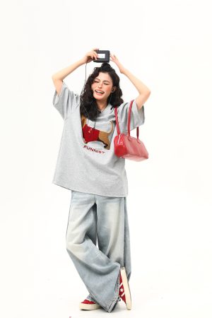 High-End Fabric American Retro Sausage Dog Embroidery Short-Sleeve T-Shirt for Women - Loose Fit Versatile Style