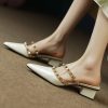 High-End Fashion Genuine Leather Studded Open-Toe Slippers for Women - Soft Mid-Heel, Italian Style, Trendy Footwear