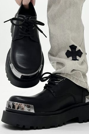 High-End Genuine Leather Derby Shoes for Men, Round Toe, Thick-Soled, British Style, Height-Increasing, Niche High Street Fashion