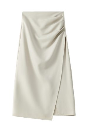 High-End Gray Irregular A-Line Skirt, Pleated Bodycon Mid-Length Style for Trendy Looks