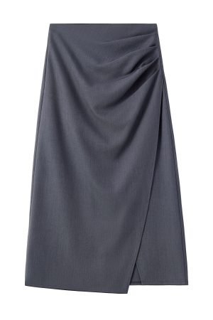 High-End Gray Irregular A-Line Skirt, Pleated Bodycon Mid-Length Style for Trendy Looks