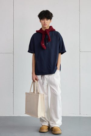 High-End Heavyweight Oversized Henley Collar Short Sleeve T-Shirt for Men - Loose Fit Round Neck Tee - Y2K Summer Style