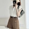 High-End Khaki Shorts with Belt, A-Line Wide-Leg Pants, Casual Loose Fit Shorts with Pockets - Versatile Everyday Style