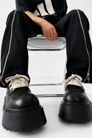 High-End Korean Style Thick-Soled Platform Derby Shoes for Men - Versatile Black Chunky Sneakers, British Trendy Design