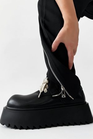 High-End Korean Style Thick-Soled Platform Derby Shoes for Men - Versatile Black Chunky Sneakers, British Trendy Design