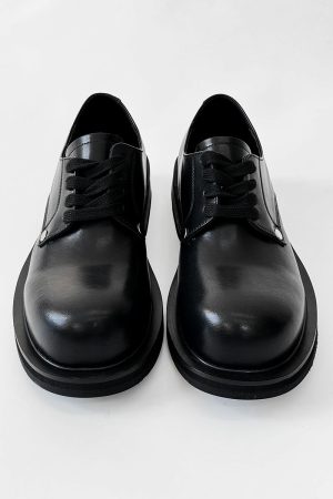 High-End Men's Derby Shoes - Paris Mickey Mouse Design, Round-Toe, Thick-Soled Leather, British Retro Style for Commuting