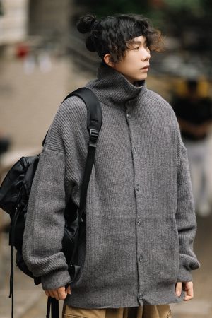 High-End Retro Button Cardigan Sweater for Men and Women, Japanese-Style High-Neck Knitwear, Warm Couple Fashion