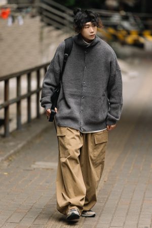 High-End Retro Button Cardigan Sweater for Men and Women, Japanese-Style High-Neck Knitwear, Warm Couple Fashion