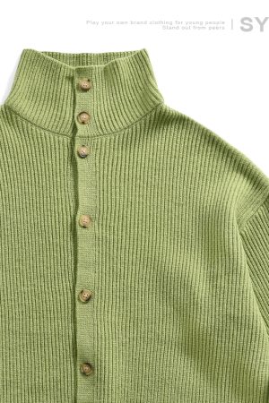 High-End Retro Button Cardigan Sweater for Men and Women, Japanese-Style High-Neck Knitwear, Warm Couple Fashion