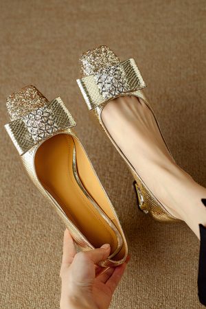 High-End Rhinestone Bow Single Shoes for Women - Italian Summer Fashion High Heels