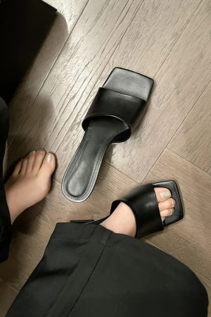 High-End Sheepskin Square-Toe Irregular Heeled Open-Toe Mule Sandals for Women - Stylish Cool Slippers