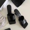 High-End Sheepskin Square-Toe Irregular Heeled Open-Toe Mule Sandals for Women - Stylish Cool Slippers