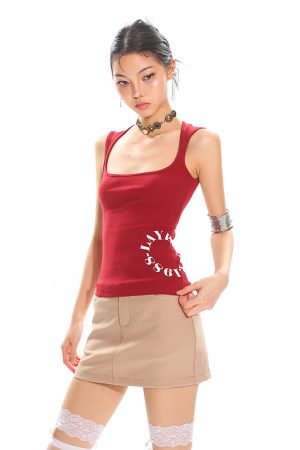 High-End Sleeveless Square Neck Printed Sexy Tank Top for Women - Comfortable Basic Fashion in Trendy Styles