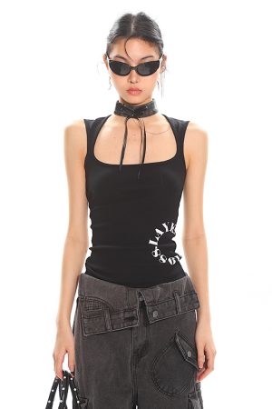 High-End Sleeveless Square Neck Printed Sexy Tank Top for Women - Comfortable Basic Fashion in Trendy Styles