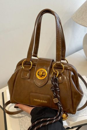 High-End Textured Bowling Bag for Women, Trendy Shoulder Crossbody Clip Bag, Fashionable 2025 Style