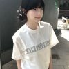 High-End White Embroidered Letter Short Sleeve T-Shirt for Women, Summer 2025 American Style Heavyweight Cotton Top