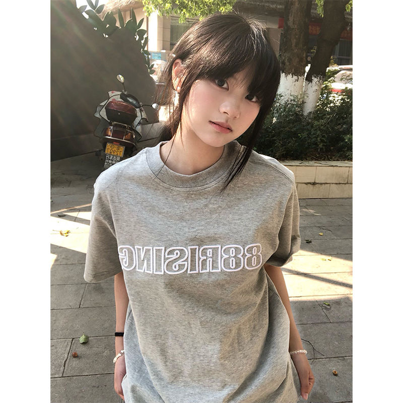 High-End White Embroidered Letter Short Sleeve T-Shirt for Women, Summer 2025 American Style Heavyweight Cotton Top High-End White Embroidered Letter Short Sleeve T-Shirt for Women, Summer 2025 American Style Heavyweight Cotton Top