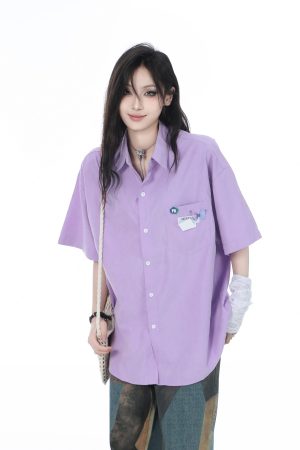 High-End White Short Sleeve Shirt for Women, Unique Loose Casual Design, Trendy Summer Fashion