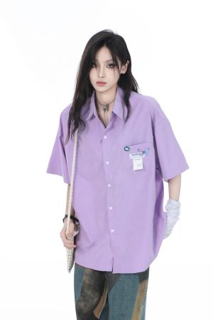 High-End White Short Sleeve Shirt for Women, Unique Loose Casual Design, Trendy Summer Fashion