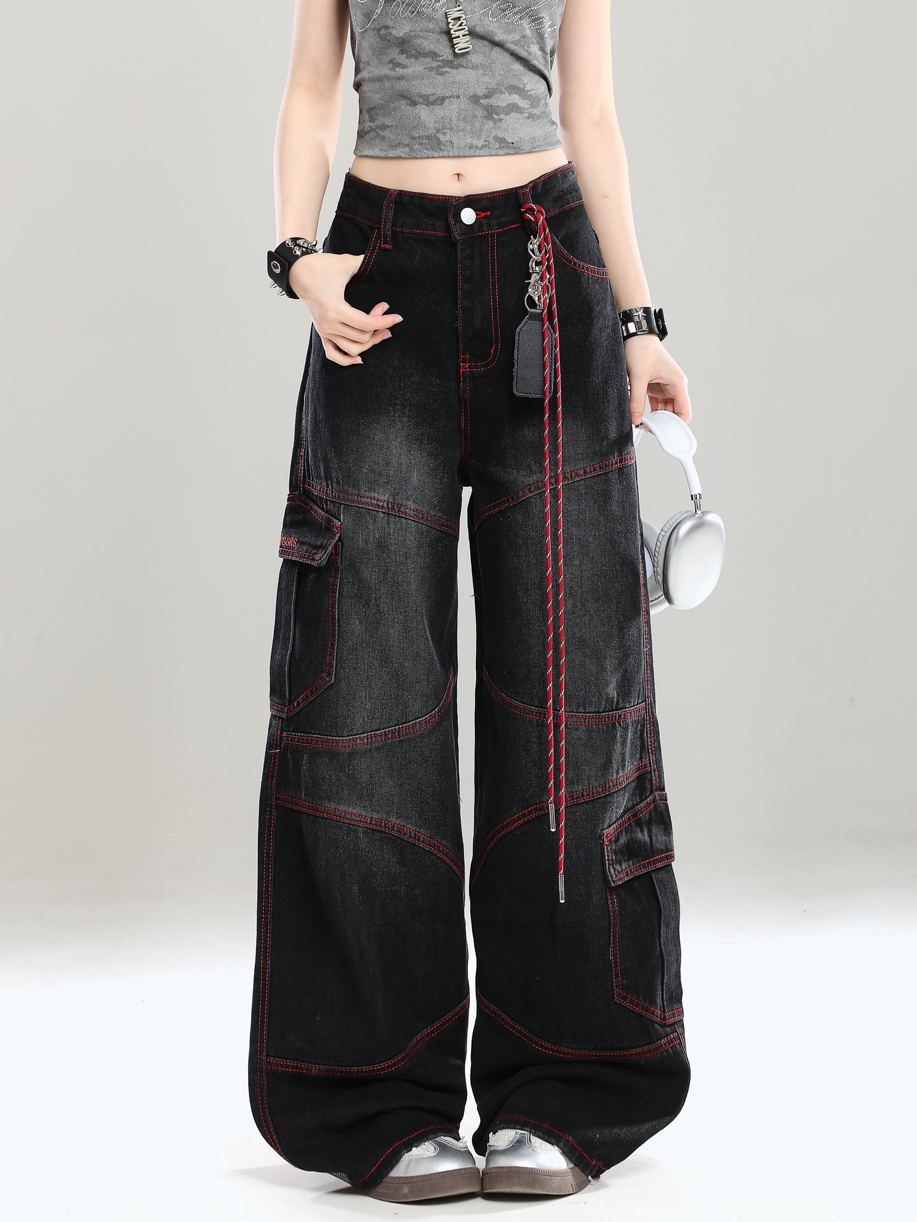 High-End Women's Straight-Leg Jeans - American Style Loose-Fit Wide-Leg Long Pants for Summer 2025, Slimming Design, Trendy Fashion High-End Women's Straight-Leg Jeans - American Style Loose-Fit Wide-Leg Long Pants for Summer 2025, Slimming Design, Trendy Fashion