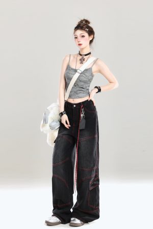 High-End Women's Straight-Leg Jeans - American Style Loose-Fit Wide-Leg Long Pants for Summer 2025, Slimming Design, Trendy Fashion