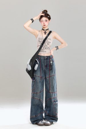 High-End Women's Straight-Leg Jeans - American Style Loose-Fit Wide-Leg Long Pants for Summer 2025, Slimming Design, Trendy Fashion