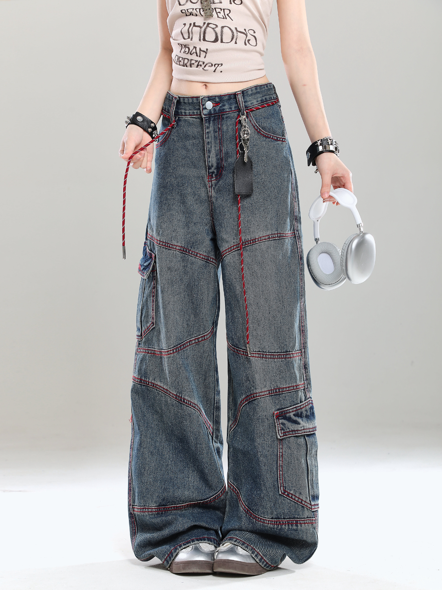 High-End Women's Straight-Leg Jeans - American Style Loose-Fit Wide-Leg Long Pants for Summer 2025, Slimming Design, Trendy Fashion High-End Women's Straight-Leg Jeans - American Style Loose-Fit Wide-Leg Long Pants for Summer 2025, Slimming Design, Trendy Fashion