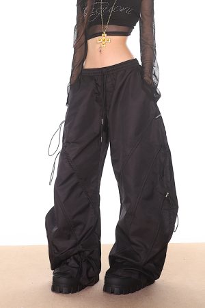 High-End Women's Wide-Leg Curved Knife Drawstring Cargo Pants - 2025 Fashion Trend, Slim Fit, Chic Paris Style