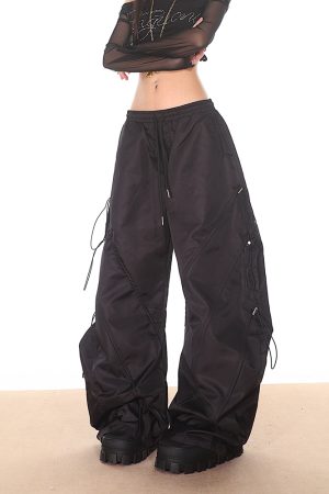 High-End Women's Wide-Leg Curved Knife Drawstring Cargo Pants - 2025 Fashion Trend, Slim Fit, Chic Paris Style