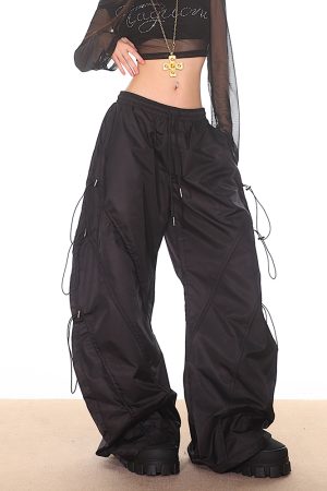 High-End Women's Wide-Leg Curved Knife Drawstring Cargo Pants - 2025 Fashion Trend, Slim Fit, Chic Paris Style